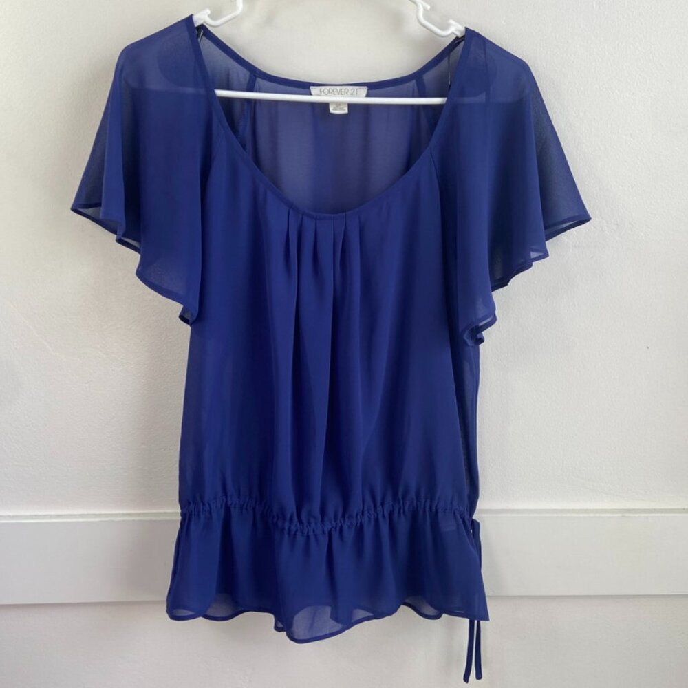 Forever 21 Dark Purple Sheer Short Sleeve Blouse